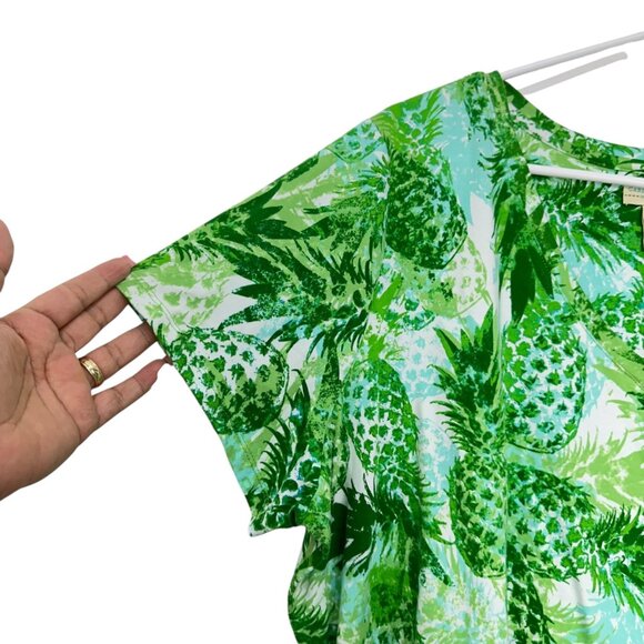Caribbean Joe Womens 2X Green Leaf Print Top Shirt Cotton/Spandex Short Sleeve - Picture 10 of 12